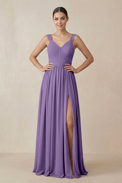 Chiffon A - Line Pleated Bridesmaid Dress in Tahiti - KissProm Bridesmaid Dresses