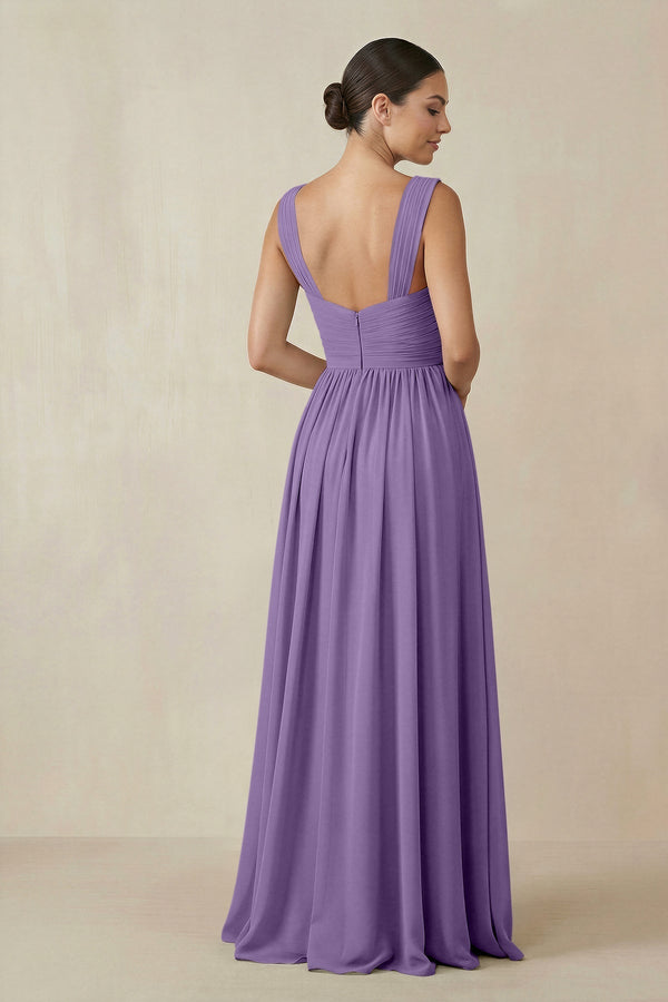 Chiffon A - Line Pleated Bridesmaid Dress in Tahiti - KissProm Bridesmaid Dresses