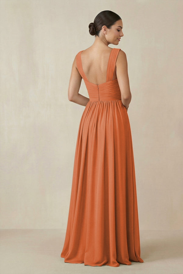 Chiffon A - Line Pleated Bridesmaid Dress in Terracotta - KissProm Bridesmaid Dresses