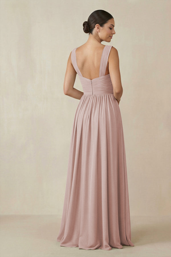 Chiffon A - Line Pleated Bridesmaid Dress in Toffee - KissProm Bridesmaid Dresses