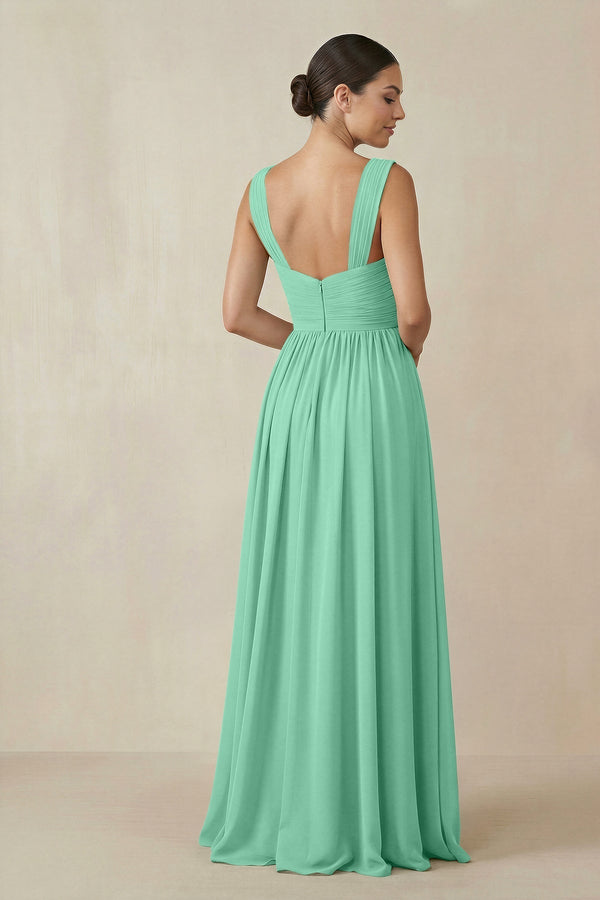 Chiffon A - Line Pleated Bridesmaid Dress in Turquoise - KissProm Bridesmaid Dresses