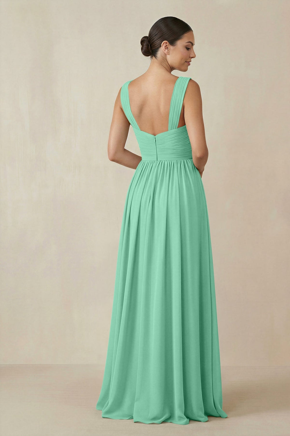 Chiffon A - Line Pleated Bridesmaid Dress in Turquoise - KissProm Bridesmaid Dresses