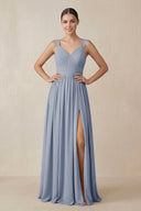 Chiffon A - Line Pleated Bridesmaid Dress in Twilight - KissProm Bridesmaid Dresses