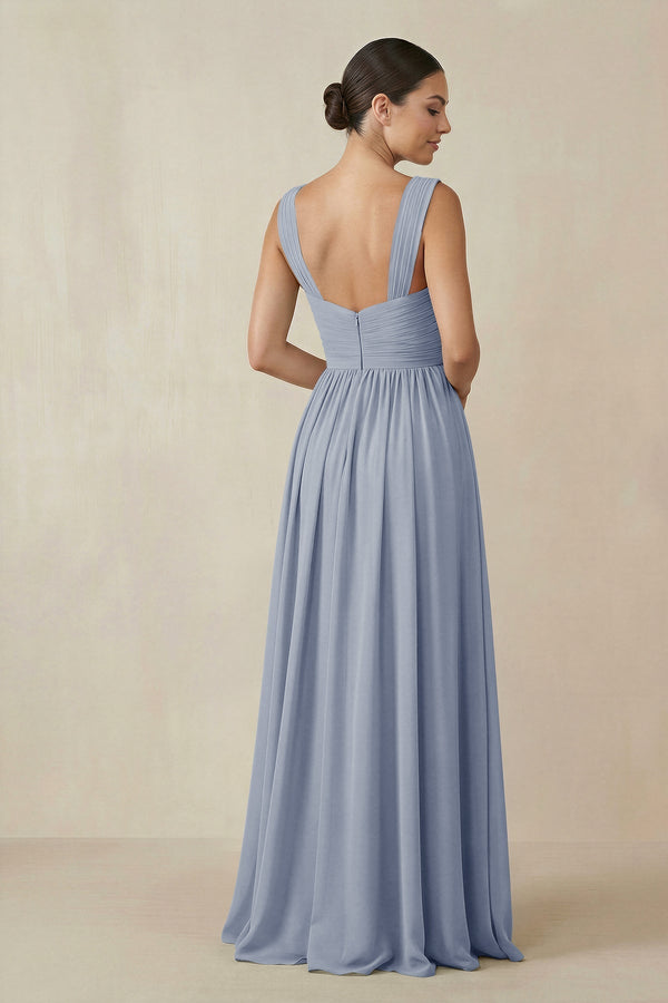 Chiffon A - Line Pleated Bridesmaid Dress in Twilight - KissProm Bridesmaid Dresses