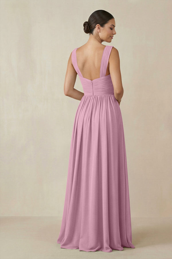 Chiffon A - Line Pleated Bridesmaid Dress in Vintage Mauve - KissProm Bridesmaid Dresses
