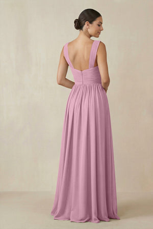 Chiffon A - Line Pleated Bridesmaid Dress in Vintage Mauve - KissProm Bridesmaid Dresses
