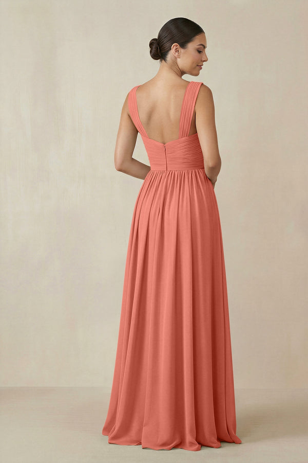 Chiffon A - Line Pleated Bridesmaid Dress in Wild Rose - KissProm Bridesmaid Dresses