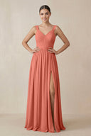 Chiffon A - Line Pleated Bridesmaid Dress in Wild Rose - KissProm Bridesmaid Dresses