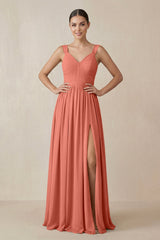 Chiffon A - Line Pleated Bridesmaid Dress in Wild Rose - KissProm Bridesmaid Dresses