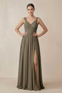 Chiffon A - Line Pleated Bridesmaid Dress in Willow Green - KissProm Bridesmaid Dresses