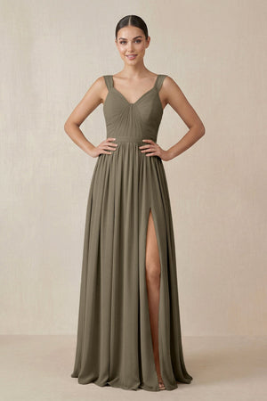 Chiffon A - Line Pleated Bridesmaid Dress in Willow Green - KissProm Bridesmaid Dresses