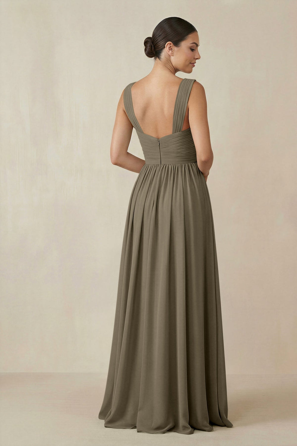 Chiffon A - Line Pleated Bridesmaid Dress in Willow Green - KissProm Bridesmaid Dresses
