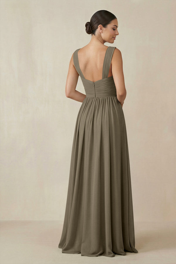 Chiffon A - Line Pleated Bridesmaid Dress in Willow Green - KissProm Bridesmaid Dresses