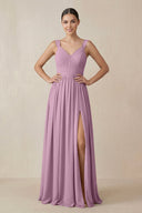 Chiffon A - Line Pleated Bridesmaid Dress in Wisteria - KissProm Bridesmaid Dresses