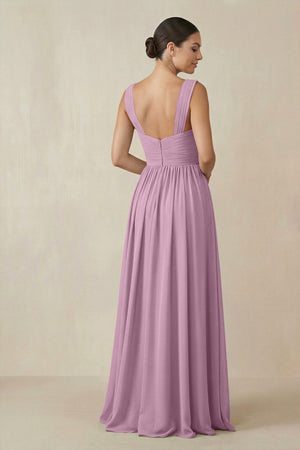 Chiffon A - Line Pleated Bridesmaid Dress in Wisteria - KissProm Bridesmaid Dresses