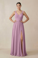 Chiffon A - Line Pleated Bridesmaid Dress in Wisteria - KissProm Bridesmaid Dresses