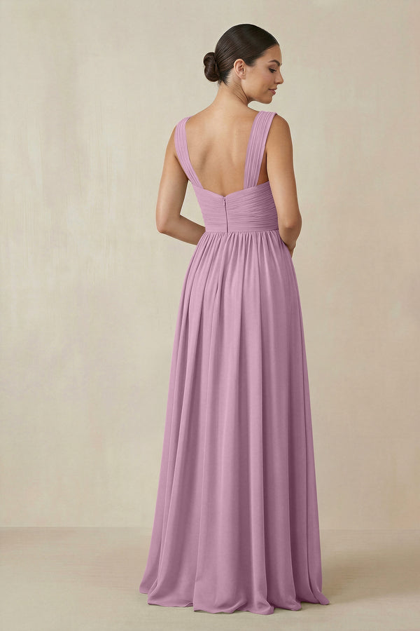 Chiffon A - Line Pleated Bridesmaid Dress in Wisteria - KissProm Bridesmaid Dresses