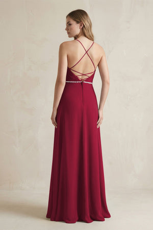 Chiffon A - Line Ruched Cami Strap Bridesmaid Dress in Berry - KissProm Bridesmaid Dresses