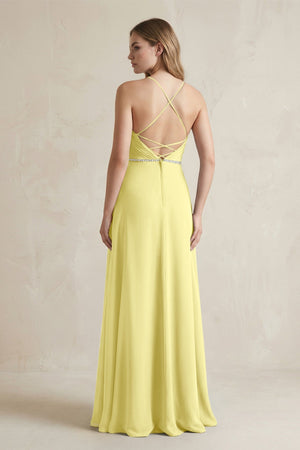 Chiffon A - Line Ruched Cami Strap Bridesmaid Dress in Buttercup - KissProm Bridesmaid Dresses
