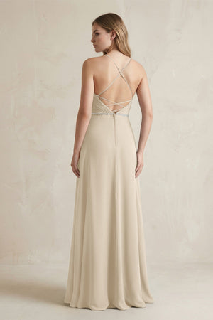 Chiffon A - Line Ruched Cami Strap Bridesmaid Dress in Champagne - KissProm Bridesmaid Dresses
