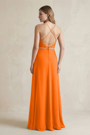 Chiffon A - Line Ruched Cami Strap Bridesmaid Dress in Cinnamon - KissProm Bridesmaid Dresses