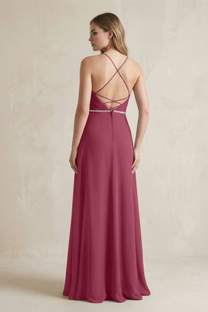 Chiffon A - Line Ruched Cami Strap Bridesmaid Dress in Desert Rose - KissProm Bridesmaid Dresses