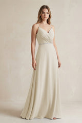 Chiffon A - Line Ruched Cami Strap Bridesmaid Dress in Dove Gray - KissProm Bridesmaid Dresses