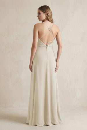 Chiffon A - Line Ruched Cami Strap Bridesmaid Dress in Dove Gray - KissProm Bridesmaid Dresses