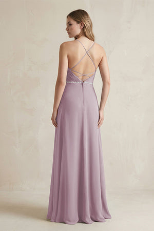Chiffon A - Line Ruched Cami Strap Bridesmaid Dress in Dusk - KissProm Bridesmaid Dresses