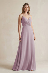 Chiffon A - Line Ruched Cami Strap Bridesmaid Dress in Dusk - KissProm Bridesmaid Dresses
