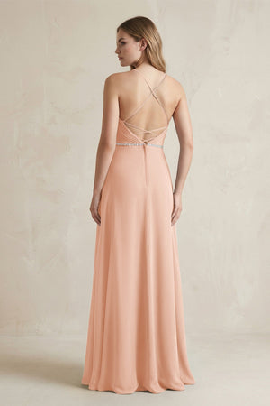 Chiffon A - Line Ruched Cami Strap Bridesmaid Dress in English Rose - KissProm Bridesmaid Dresses