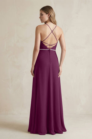 Chiffon A - Line Ruched Cami Strap Bridesmaid Dress in Fig - KissProm Bridesmaid Dresses