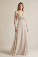 Chiffon A - Line Ruched Cami Strap Bridesmaid Dress in Frost - KissProm Bridesmaid Dresses