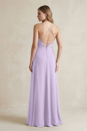 Chiffon A - Line Ruched Cami Strap Bridesmaid Dress in Lavender - KissProm Bridesmaid Dresses