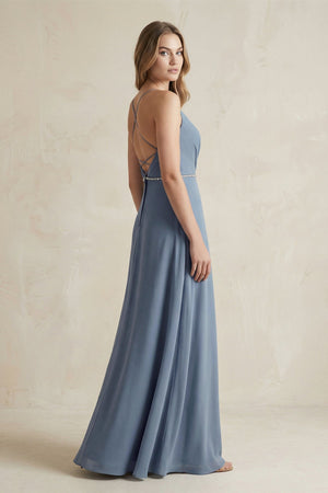 Chiffon A - Line Ruched Cami Strap Bridesmaid Dress in Neptune - KissProm Bridesmaid Dresses