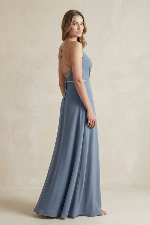 Chiffon A - Line Ruched Cami Strap Bridesmaid Dress in Neptune - KissProm Bridesmaid Dresses