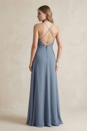 Chiffon A - Line Ruched Cami Strap Bridesmaid Dress in Neptune - KissProm Bridesmaid Dresses