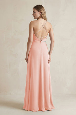 Chiffon A - Line Ruched Cami Strap Bridesmaid Dress in Rose Petal - KissProm Bridesmaid Dresses