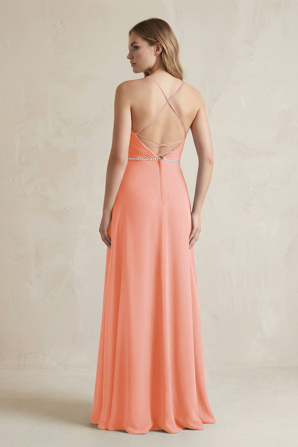 Chiffon A - Line Ruched Cami Strap Bridesmaid Dress in Rosette - KissProm Bridesmaid Dresses
