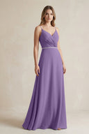 Chiffon A - Line Ruched Cami Strap Bridesmaid Dress in Tahiti - KissProm Bridesmaid Dresses