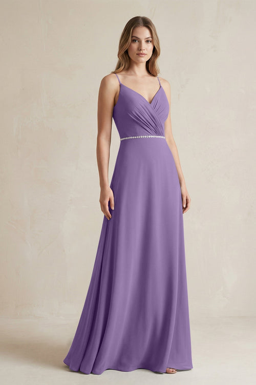 Chiffon A - Line Ruched Cami Strap Bridesmaid Dress in Tahiti - KissProm Bridesmaid Dresses