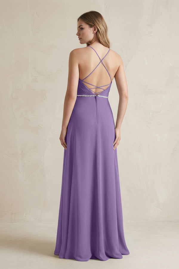 Chiffon A - Line Ruched Cami Strap Bridesmaid Dress in Tahiti - KissProm Bridesmaid Dresses
