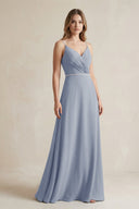 Chiffon A - Line Ruched Cami Strap Bridesmaid Dress in Twilight - KissProm Bridesmaid Dresses