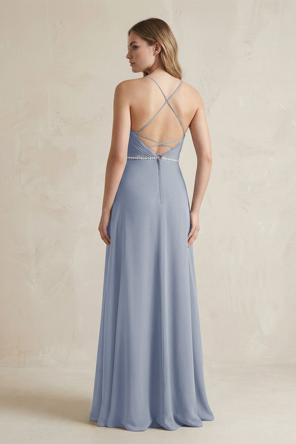 Chiffon A - Line Ruched Cami Strap Bridesmaid Dress in Twilight - KissProm Bridesmaid Dresses