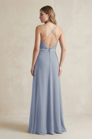 Chiffon A - Line Ruched Cami Strap Bridesmaid Dress in Twilight - KissProm Bridesmaid Dresses