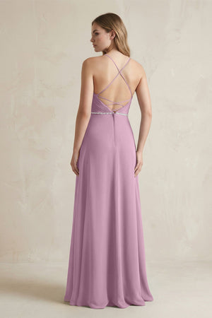 Chiffon A - Line Ruched Cami Strap Bridesmaid Dress in Wisteria - KissProm Bridesmaid Dresses