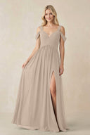 Chiffon A-Line Bridesmaid Dress with Slit  in Almond - KissProm BRIDESMAID DRESSES