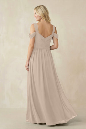 Chiffon A-Line Bridesmaid Dress with Slit  in Almond - KissProm BRIDESMAID DRESSES