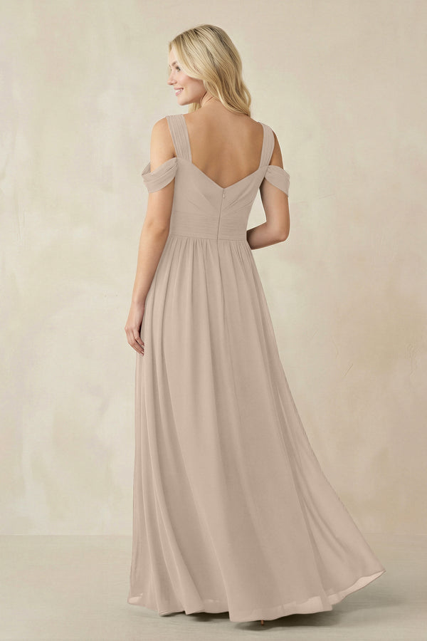 Chiffon A-Line Bridesmaid Dress with Slit  in Almond - KissProm BRIDESMAID DRESSES