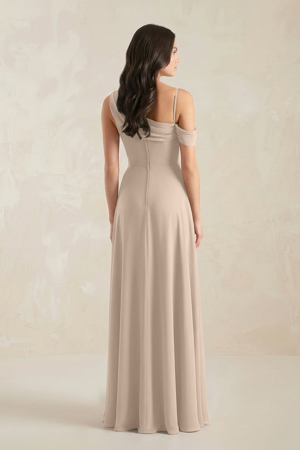 One-Shoulder Chiffon A-Line Bridesmaid Dress in Almond - KissProm BRIDESMAID DRESSES